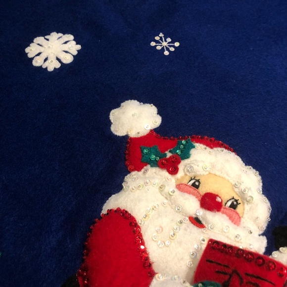 Bucilla Santa & Frosty CHRISTMAS PALS Blue Felt Tree Skirt Kit 83668 COMPLETED - Picture 6 of 13